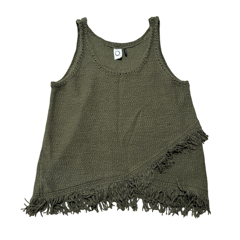 Anthropologie Akemi + Kin Olive Green Fringe Knit Tank Top Sleeveless Sweater LG